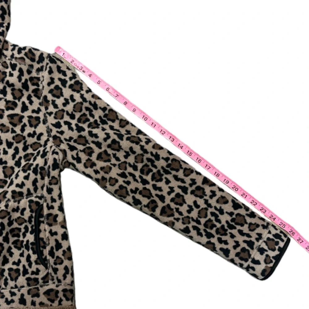 Leopard Print Fleece Hooded Zip Up Jacket With Pockets Ladies Size Medium